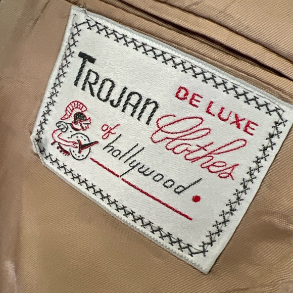 Vintage Trojan Deluxe Clothes Of Hollywood Tan 2 Button Blazer Men’s Size - Picture 9 of 11